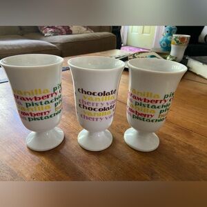 3 Vintage Footed Milkshake Glasses